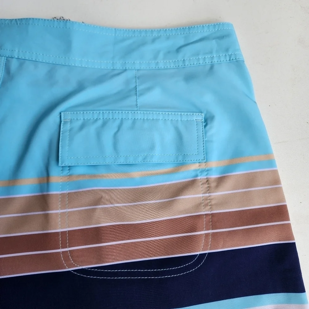 Compaund Men's Quick-Dry Swim Trunks Beach Board Shorts White Aqua Brown Sz 33